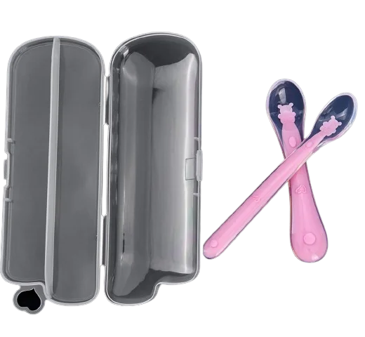 Set lingurite flexibile din silicon fara BPA roz somon, 2 bucati, KidsCare