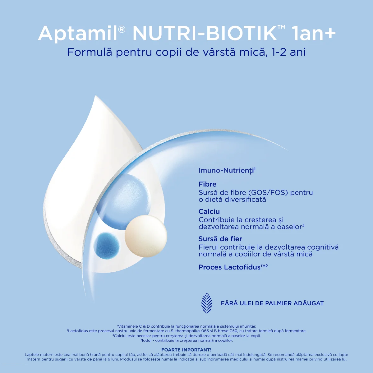 Formula de lapte pentru copii de varsta mica 1-2 ani NUTRI-BIOTIK 1+, 800g, Aptamil
