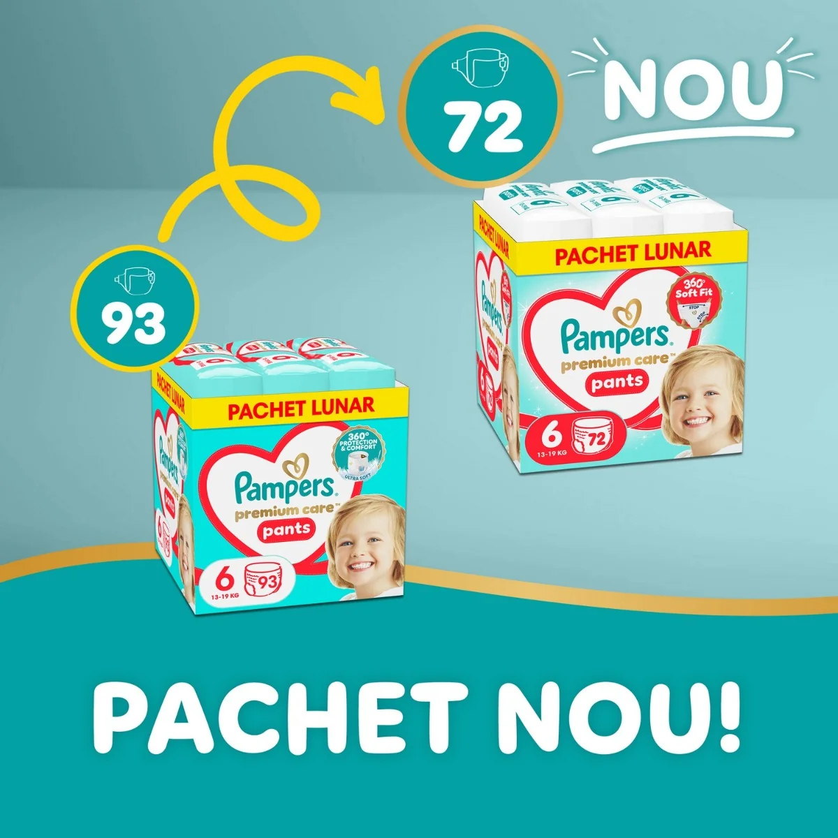 Scutece-chilotel Premium Care Pants XXL Box Marimea 6 pentru 13-19 kg, 72 bucati, Pampers 