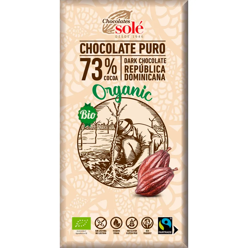 Ciocolata neagra cu 73% cacao Bio, 100g, Chocolates Sole