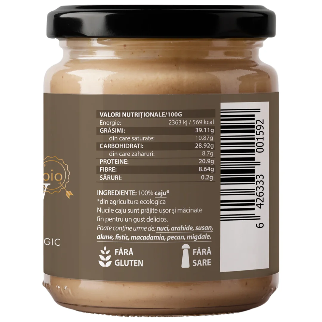 Crema de caju fara gluten si fara sare bio, 250g, Obio