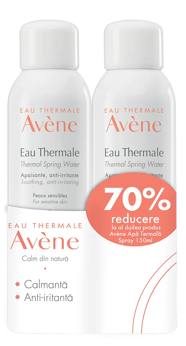 Pachet Apa termala spray 1 + 70% reducere la al doilea produs, 2 x 150ml, Avene