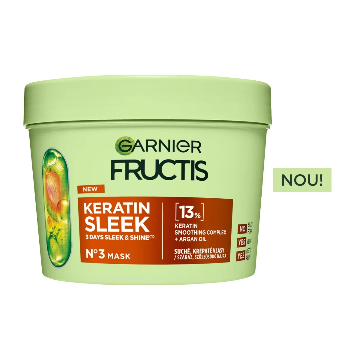 Masca pentru par neted si stralucitor Fructis Keratin Sleek, 370ml, Garnier