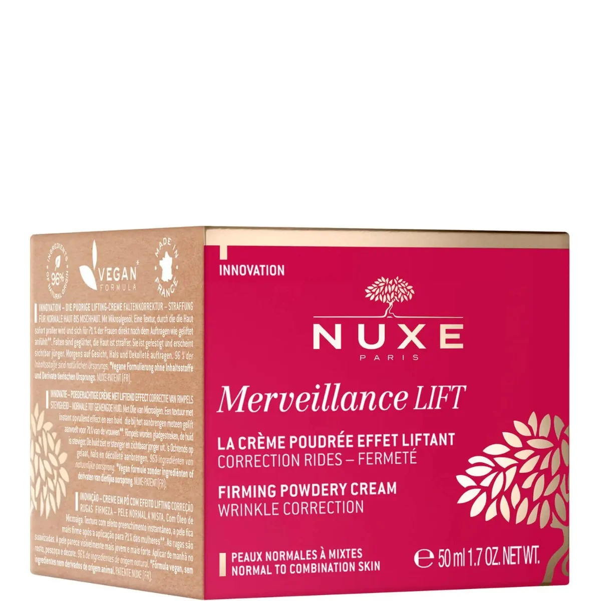 Crema cu textura pudrata si efect de fermitate pentru ten normal si mixt Merveillance Lift, 50ml, Nuxe