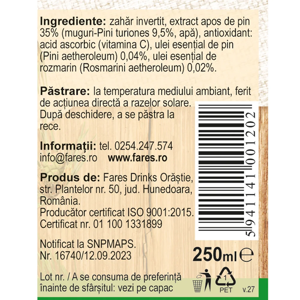 Sirop Muguri de pin, 250 ml, Fares