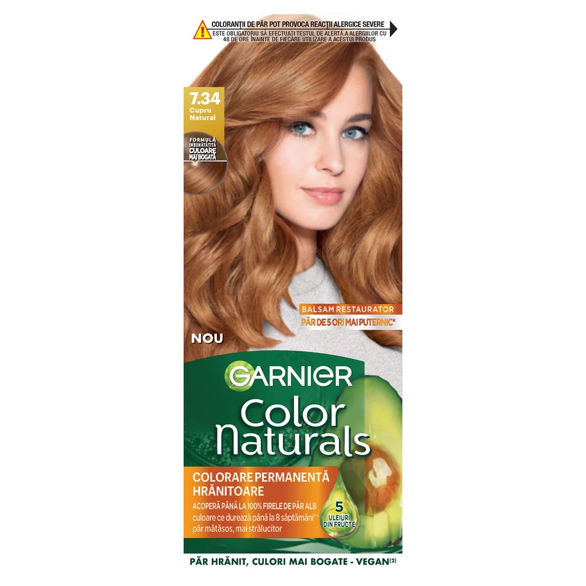Vopsea de par permanenta Color Naturals 7.34 Cupru Natural, 112ml, Garnier