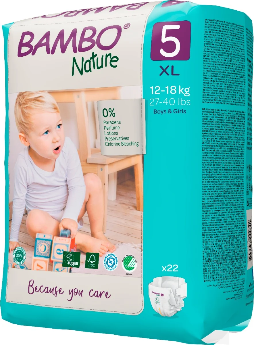Scutece Ecolabel Nr. 5 pentru 12-18 kg, 22 bucati, Bambo Nature