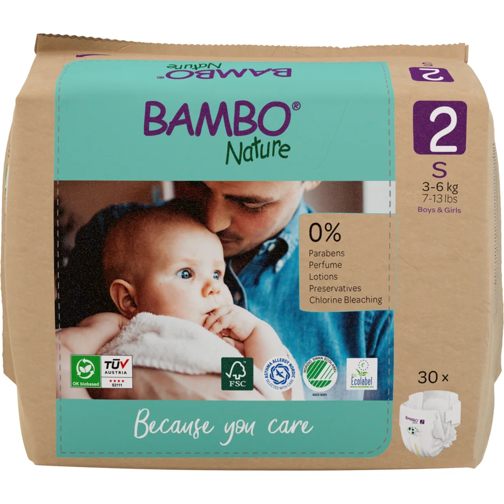 Scutece Eco Paper Bag Marimea Nr. 2 pentru 3-6 kg, 180 bucati, Bambo Nature 