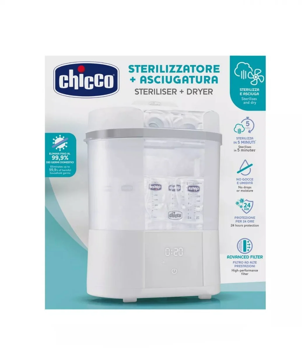 Sterilizator electric digital cu uscator pentru biberoane si accesorii mici 0 luni+, 1 bucata, Chicco