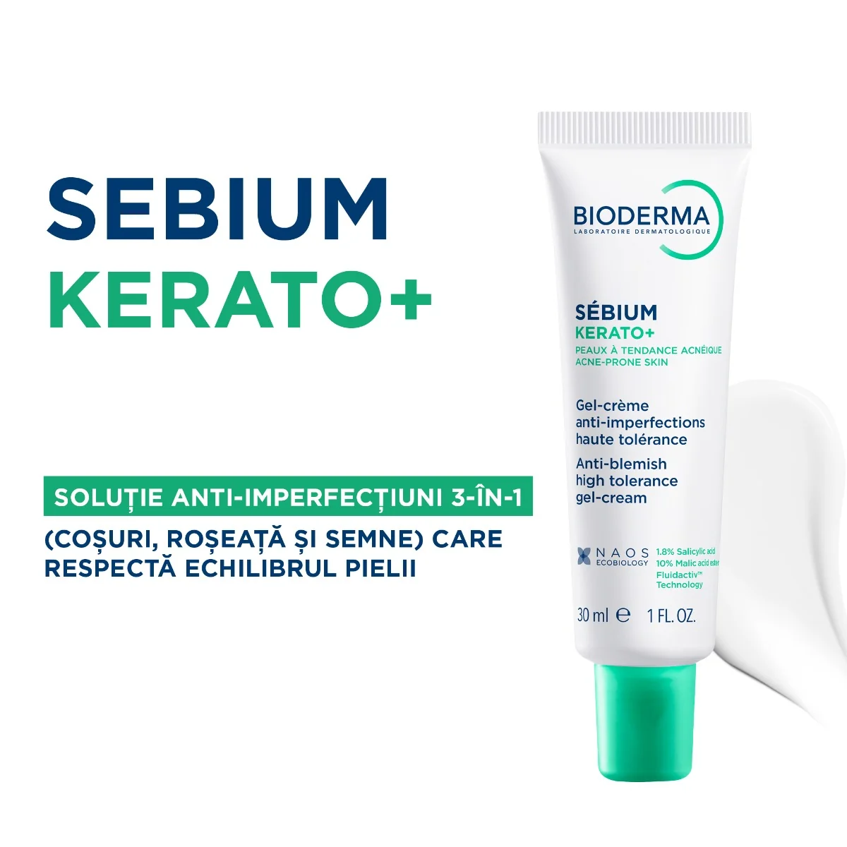 Gel crema anti-imperfectiuni Sebium Kerato+, 30ml, Bioderma