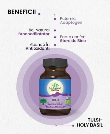 Tulsi minte calma si ingrijire sistem respirator, 60 capsule, Organic India
