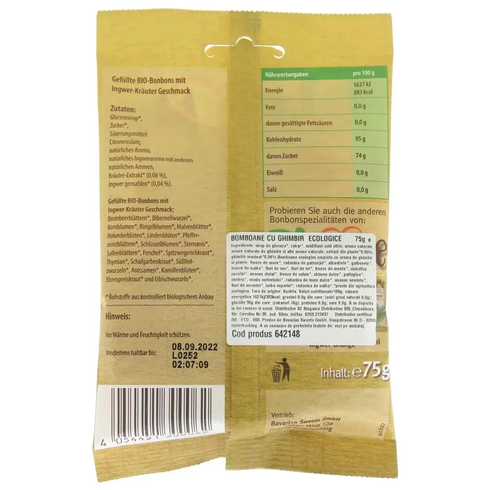Bomboane ecologice cu ghimbir, 75g, Bio Loves Me