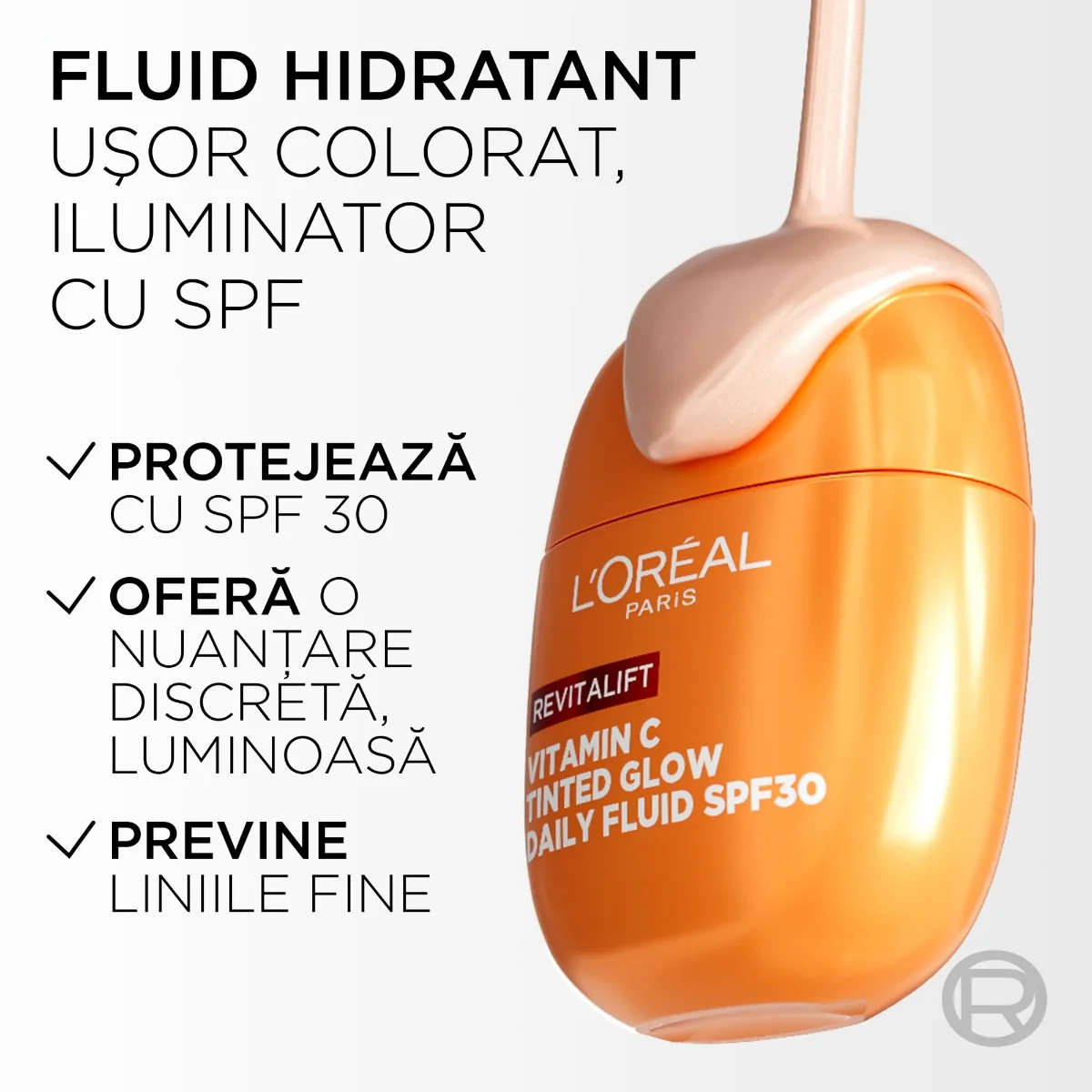 Fluid colorat cu factor de protectie solara SPF30 Revitalift Vitamin C Tinted Glow, 40ml, L'Oreal Paris