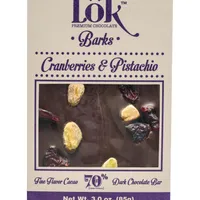 Dark Chocolate 70% cacao cu merisoare si fistic, 85g, LOK