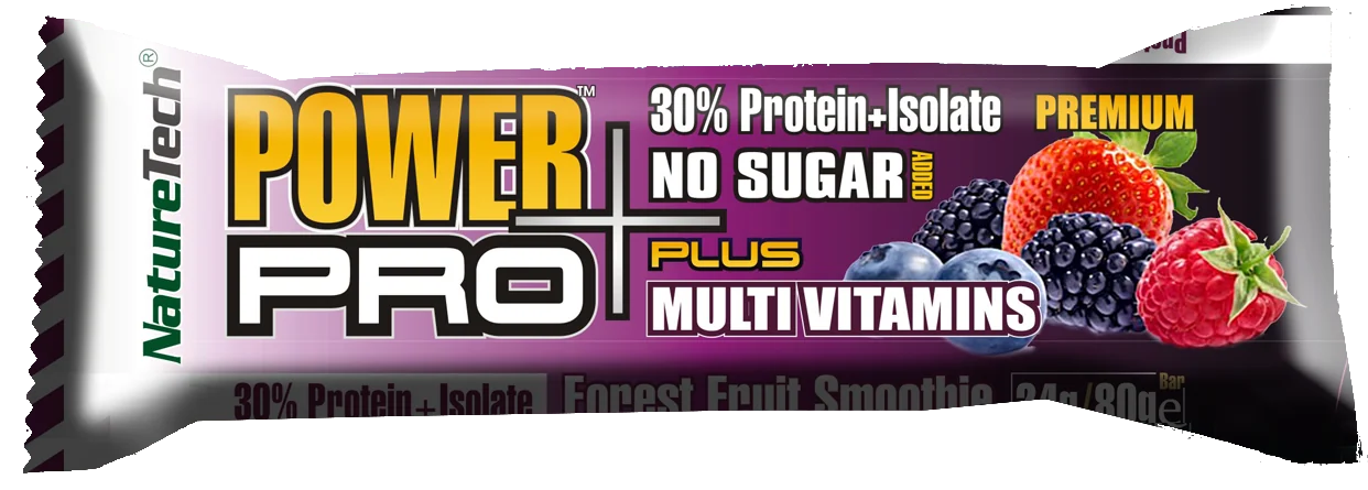 Baton energizant cu aroma de fructe de padure Power Pro Plus, 80g, Nature Tech