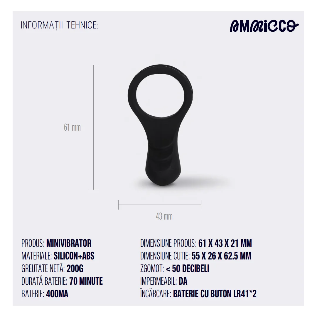 Inel vibrator care sustine erectia si ofera placere Power Ring, 1 bucata, Ammicco