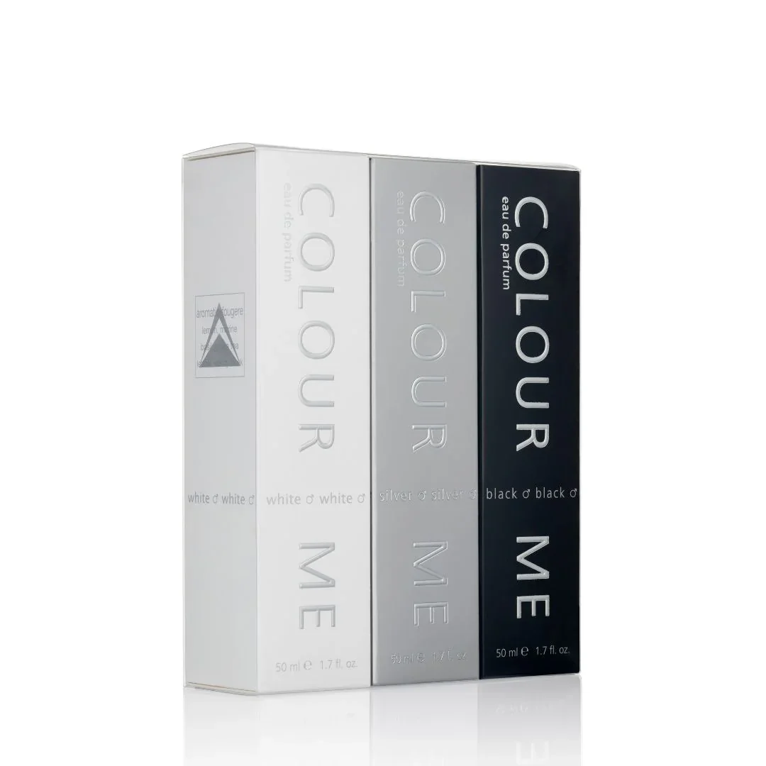 Set parfumuri de barbati White Silver Black Colour Me, 3 x 50ml, Milton-Lloyd Fragrances