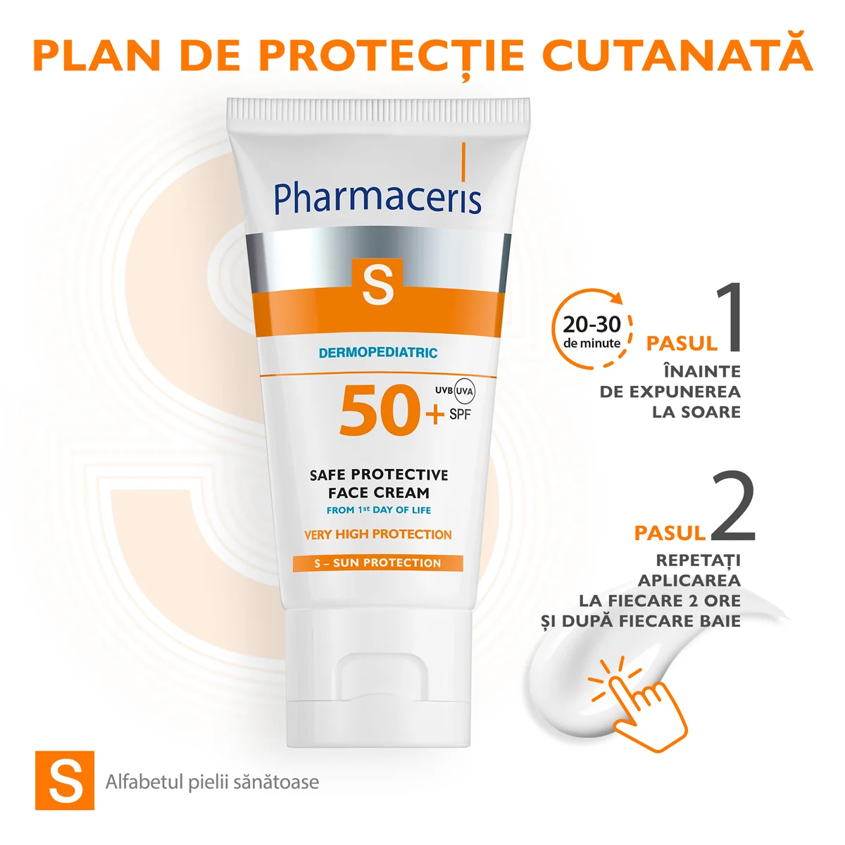 Crema de fata cu protectie solara pentru nou nascuti SPF50+ S, 50ml, Pharmaceris