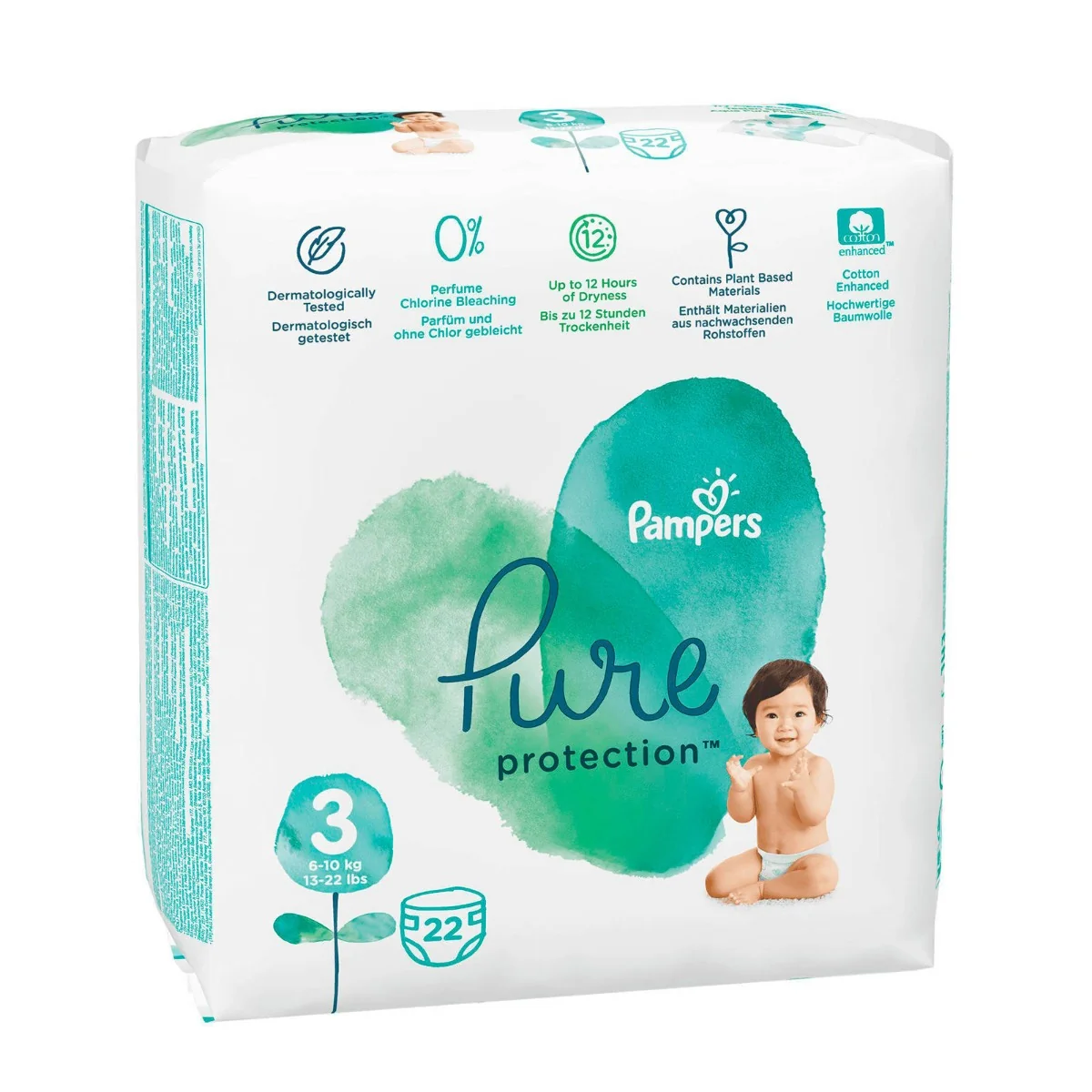 Scutece pentru copii Pure Protection, Marimea3, 6-10kg, 22bucati, Pampers 