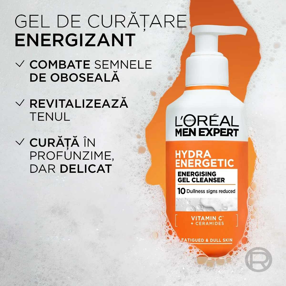 Gel de curatare Hydra Energetic cu vitamina C si ceramide, 260ml, L'oreal Men Expert