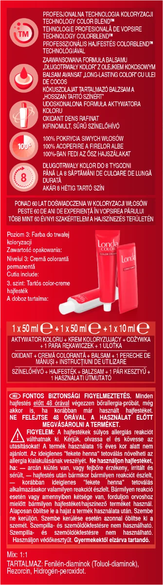 Vopsea de par permanenta 4/00 Dark Brown, 110ml, Londa