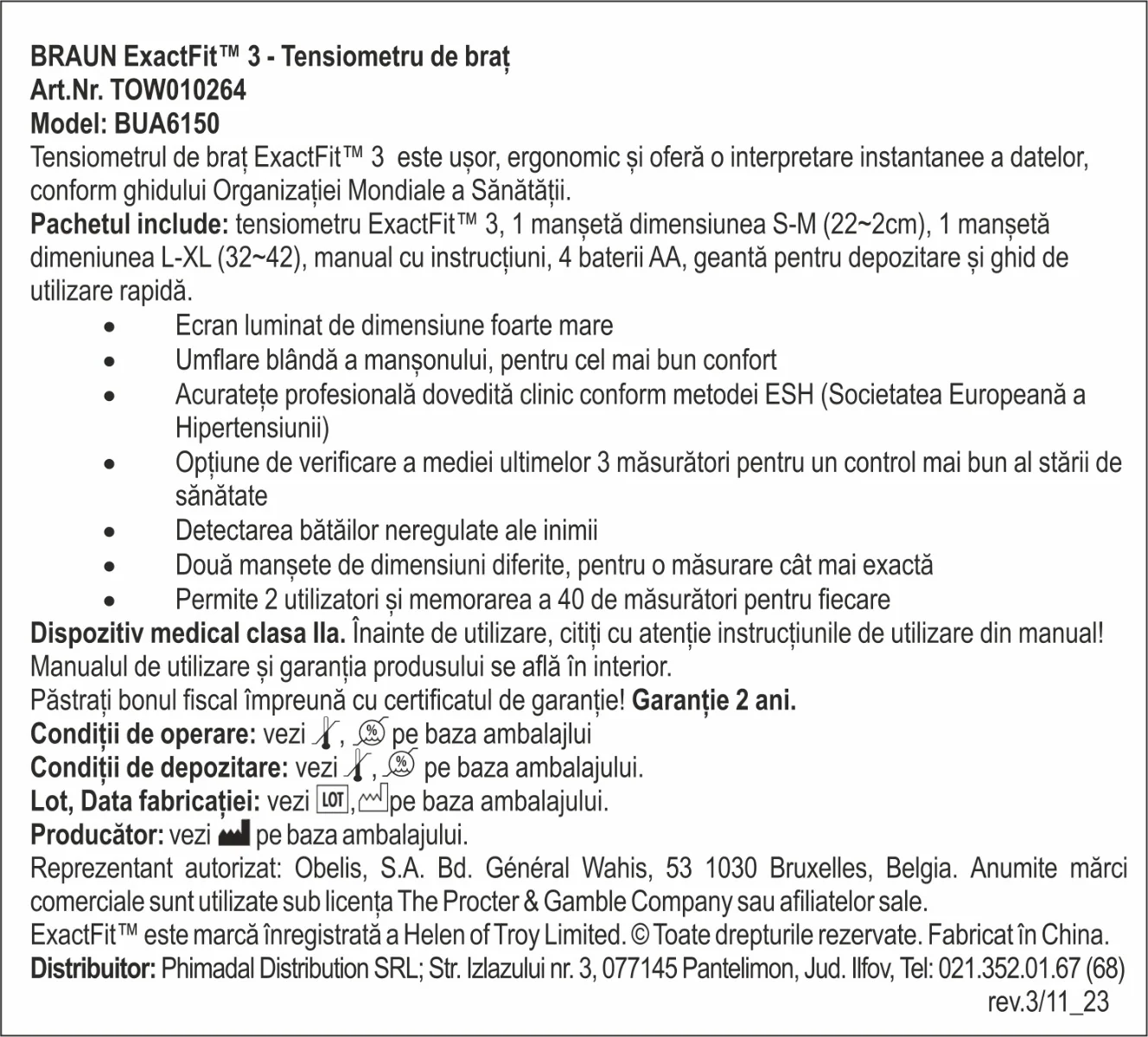Tensiometru de brat BUA6150 ExactFit 3, 1 bucata, Braun