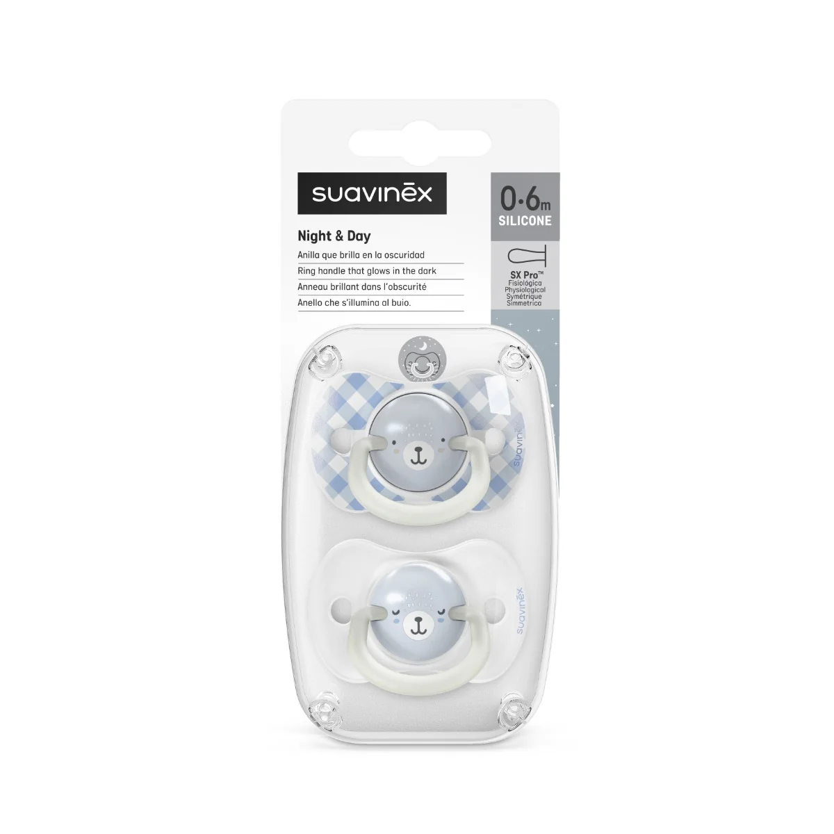 Suzeta fiziologica SX Pro pentru 0 - 6 luni Albastru Wild & Free, 2 bucati, Suavinex