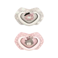 Suzeta roz simetrica din silicon Bonjour Paris 0-6 luni, 2 bucati, Canpol babies