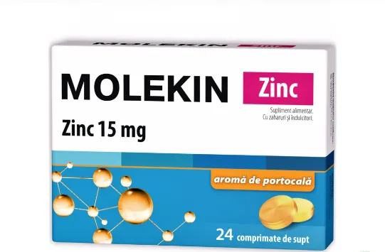 Molekin Zinc 15mg fara zahar cu aroma de portocale, 24 comprimate de supt, Zdrovit