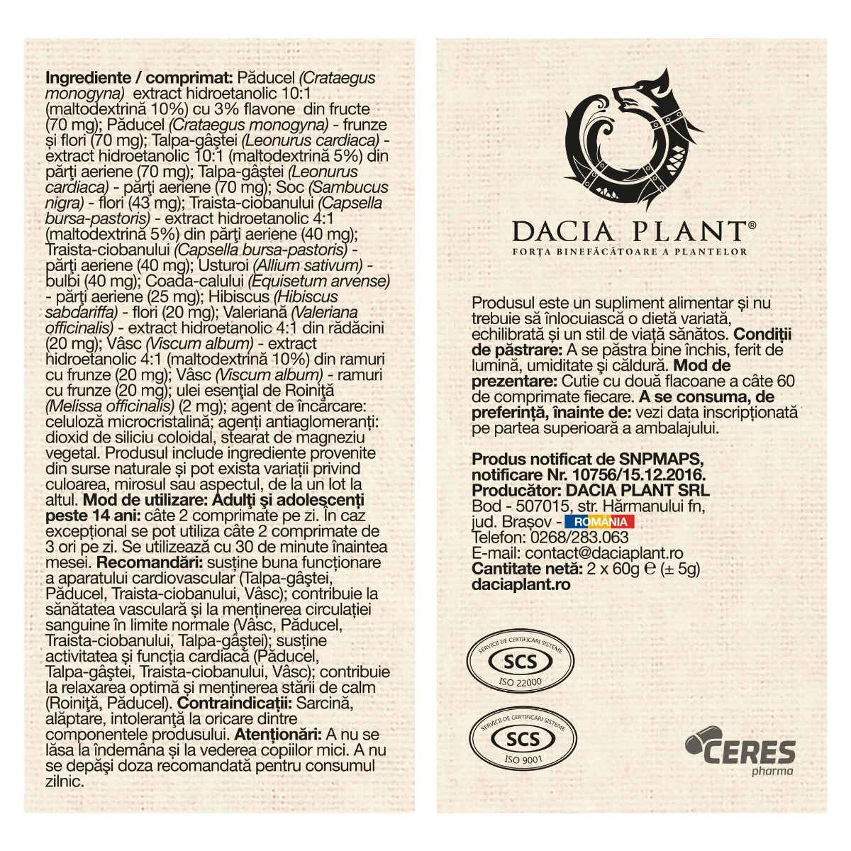 Pachet HerboTensin, 120 comprimate, Dacia Plant