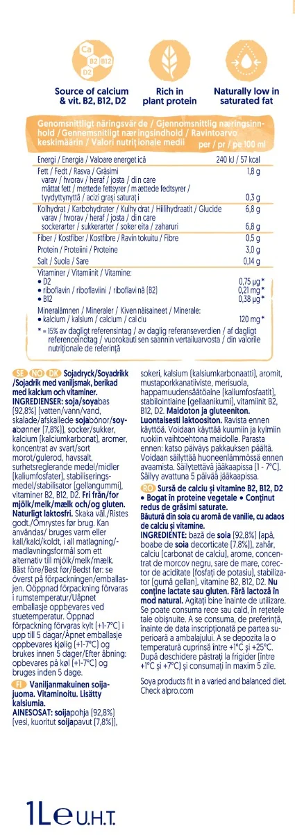 Bautura din soia cu aroma de vanilie, 1000ml, Alpro 