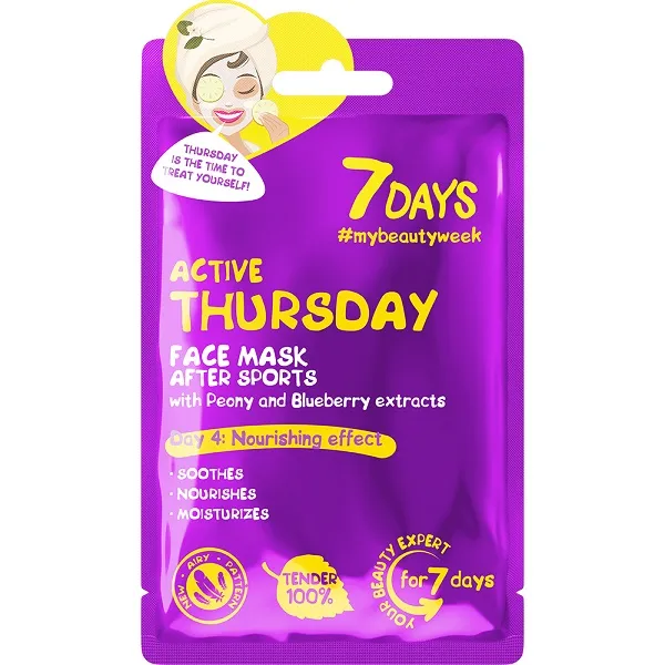 Masca de fata Active Thursday cu esenta de bujori si afine, 28g, 7 Days
