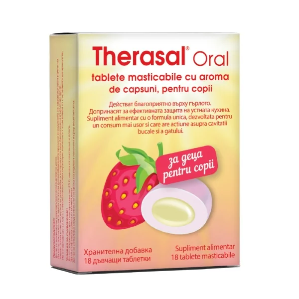 Therasal Oral pentru copii cu aroma de capsuni, 18 tablete masticabile, Vedra