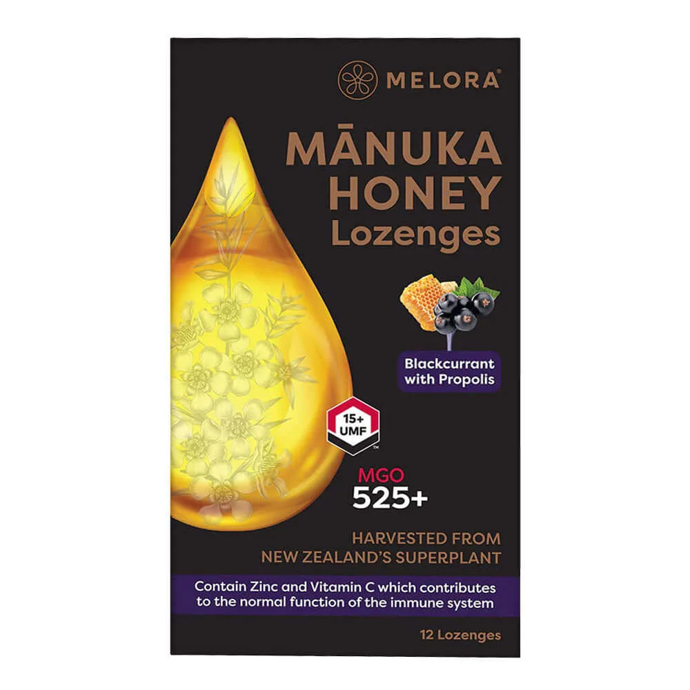Dropsuri din miere de manuka cu coacaze negre si propolis, 12 bucati, Melora