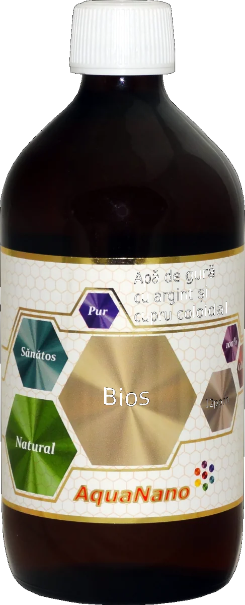 Apa de gura Aquanano (argint, cupru) Bios 12ppm, 480ml, Aghoras