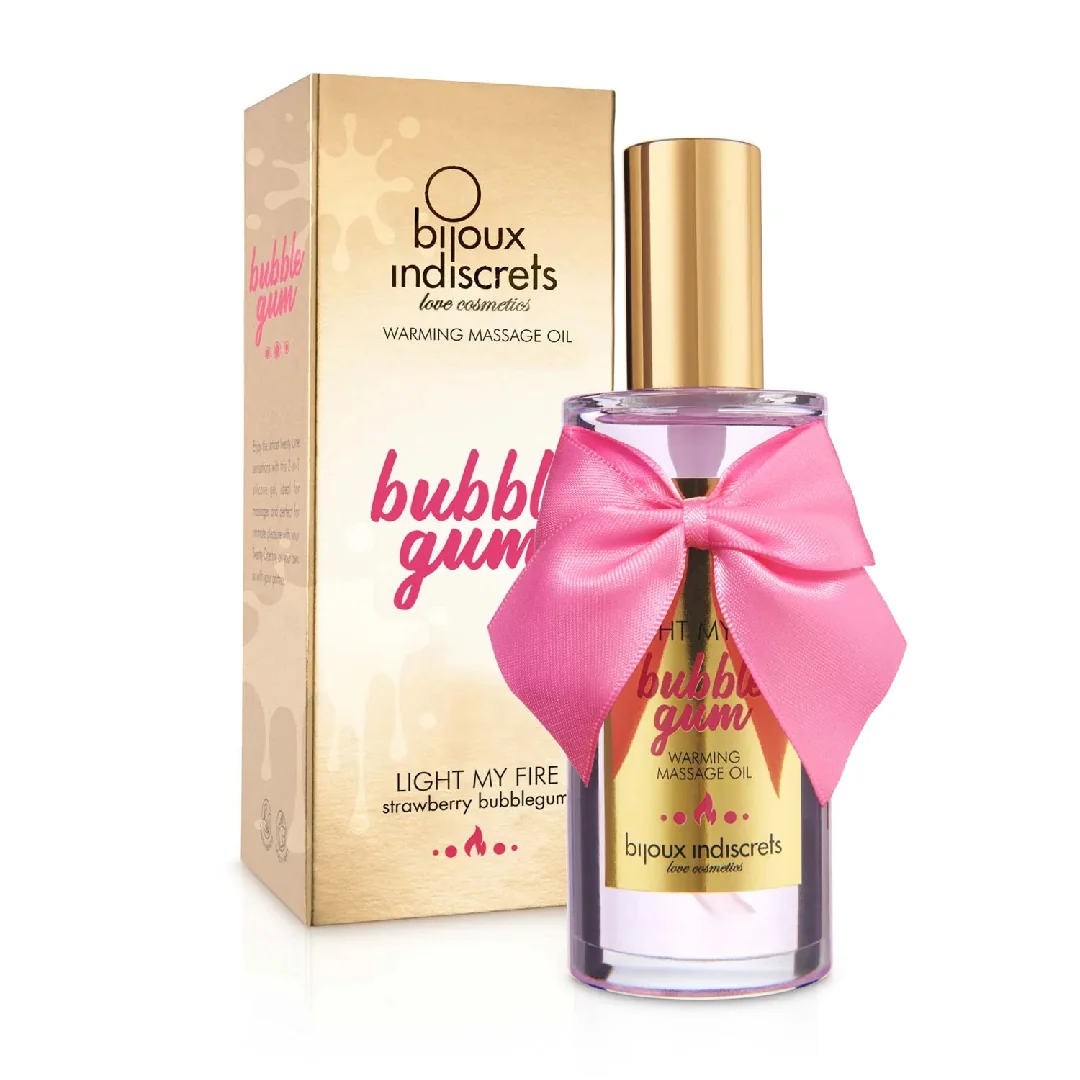 Ulei de masaj cu efect de incalzire Light My Fire Bubblegum, 100ml, Bijoux Indiscrets 