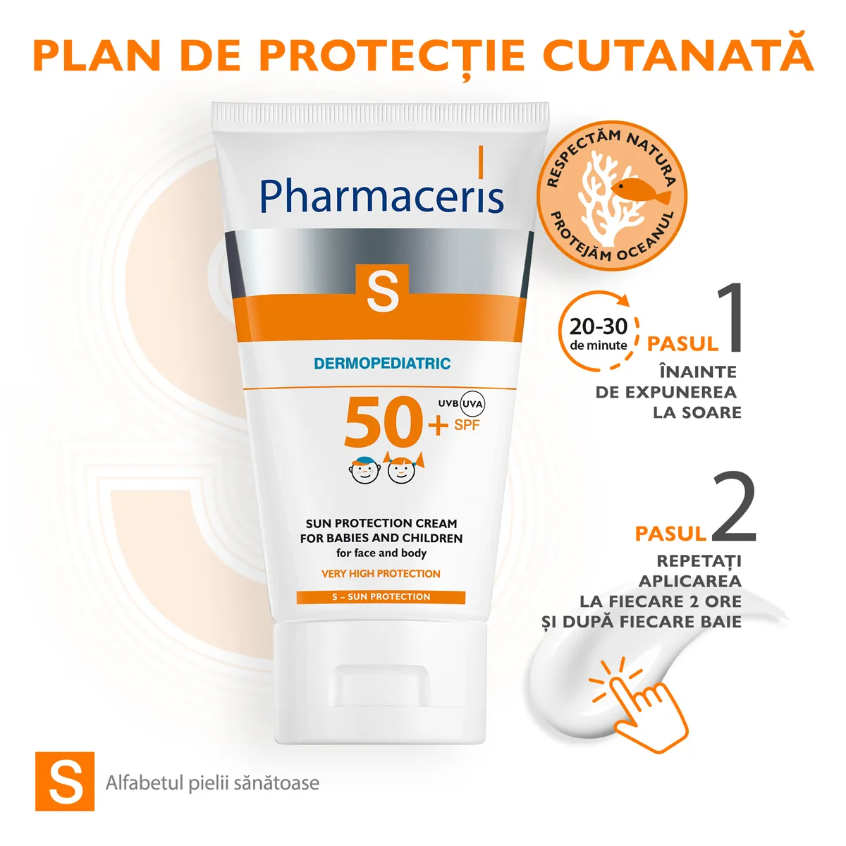Crema de corp si fata cu protectie solara pentru bebelusi si copii SPF50+ S, 125ml, Pharmaceris 