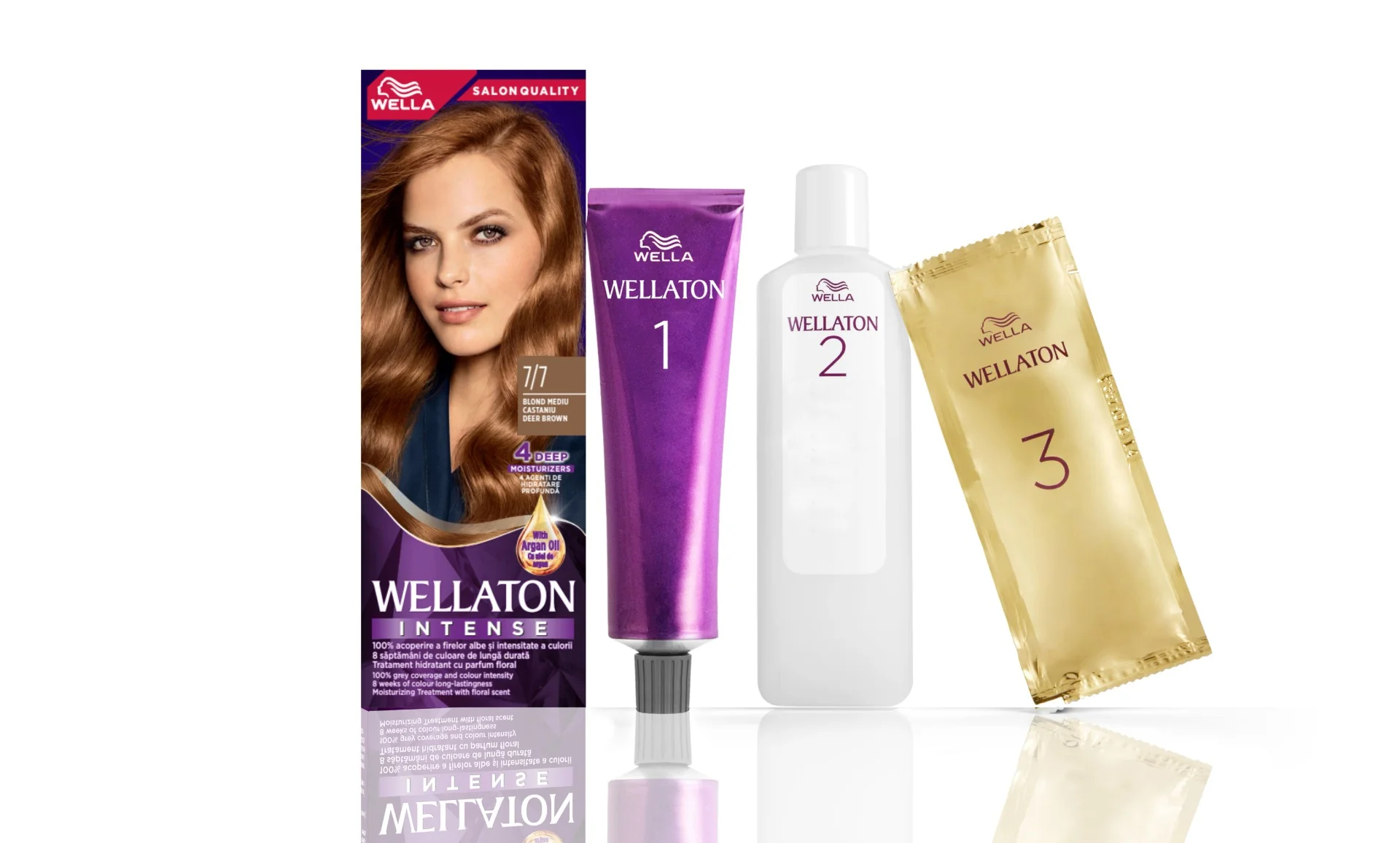 Vopsea de par permanenta Blond Mediu Castaniu 7.7 Wellaton, 110ml, Wella