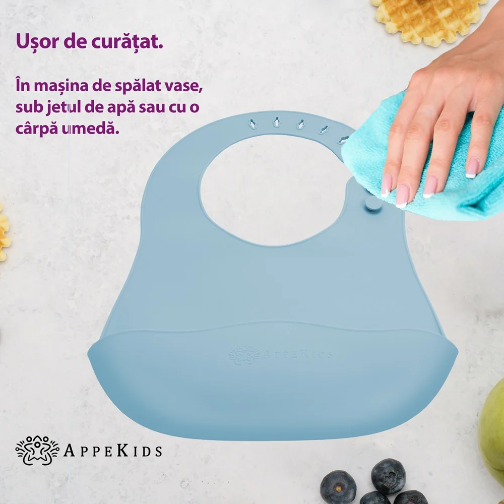 Baveta din silicon cu buzunar Aqua Blue 6 luni+, 1 bucata, Appekids