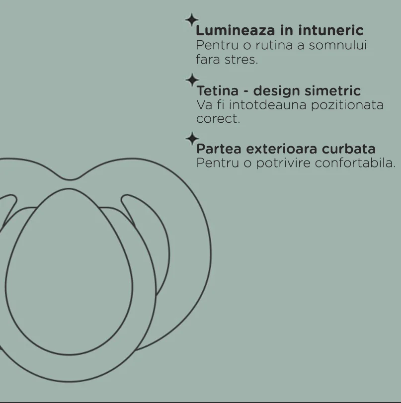 Suzeta ortodontica de noapte care lumineaza in intuneric pentru 18-36 luni Verde, 2 bucati, Tommee Tippee