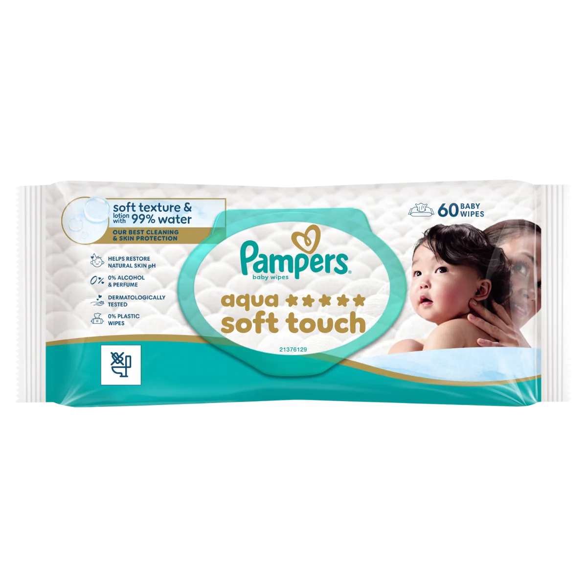Servetele umede cu 99% apa si lotiune usoara Aqua Soft Touch, 60 bucati, Pampers