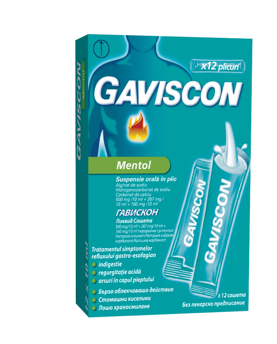 Gaviscon Mentol suspensie orala in plic, 10ml x 12 plicuri, Reckitt Benckiser