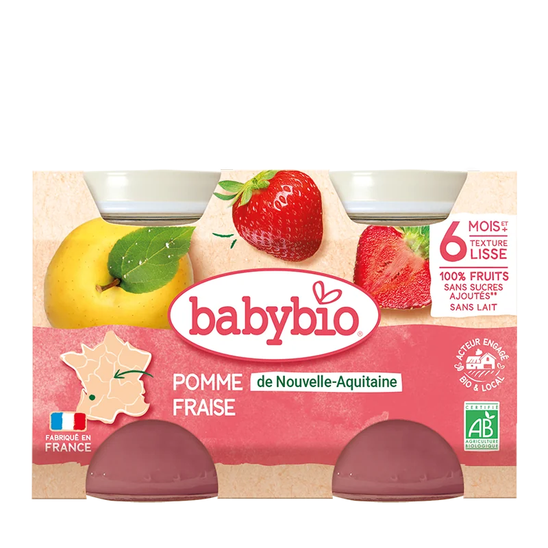 Piure de mere, capsuni si afine Bio, 2 x 130g, BabyBio