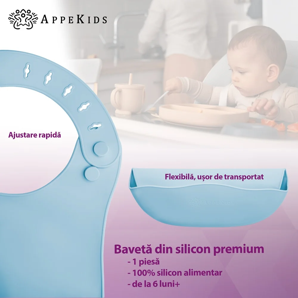 Baveta din silicon cu buzunar Aqua Blue 6 luni+, 1 bucata, Appekids