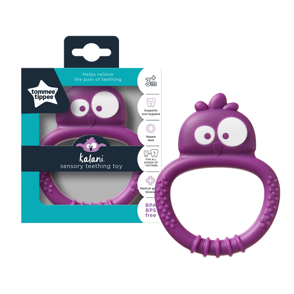 Inel gingival mov Teethe Kalani Mini 3 luni+, 1 bucata, Tommee Tippee