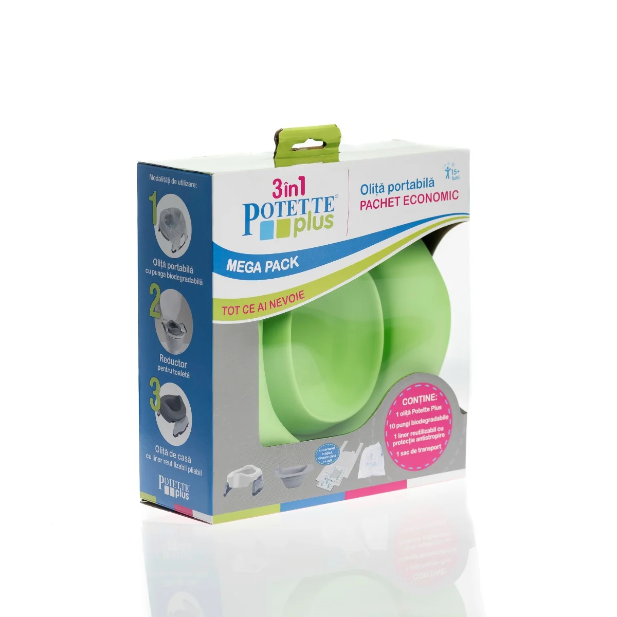 Set Verde 3 in 1 Olita portabila + Liner + 10 saci biodegradabili, Potette Plus