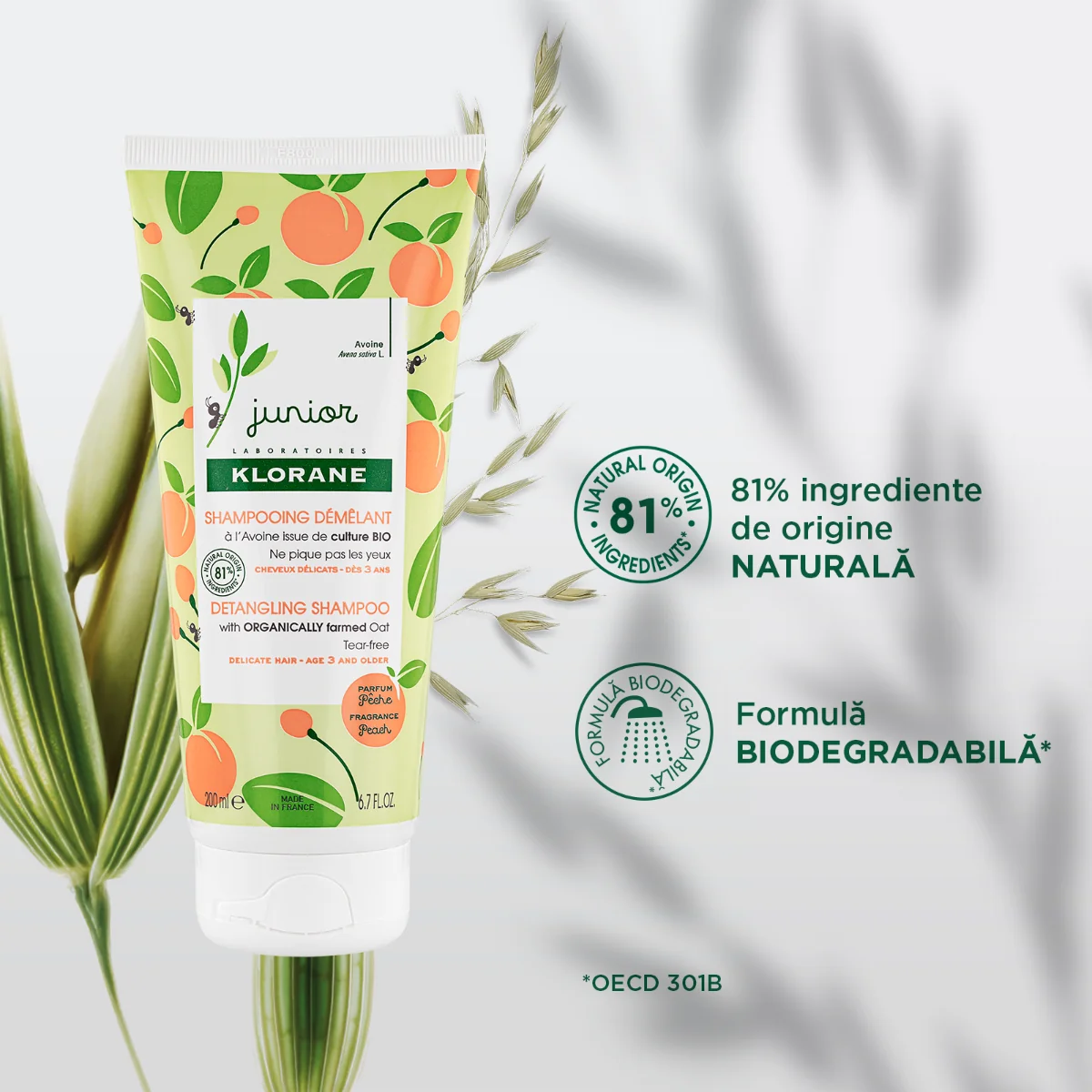 Sampon cu aroma de piersica, 200ml, Klorane Junior 