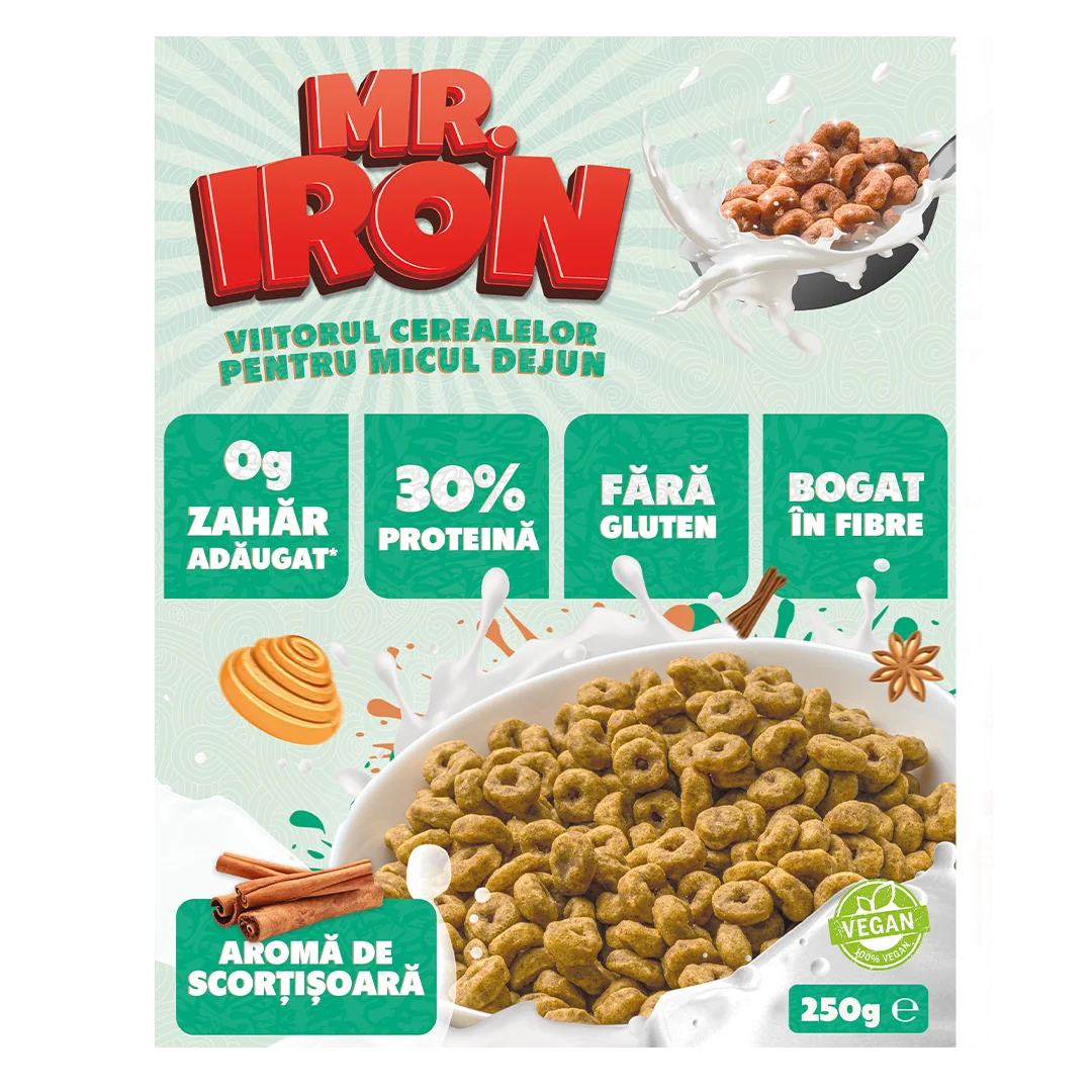 Cereale cu 30% proteina fara zahar low-carb gluten free si vegane Scortisoara, 250g, Mr. Iron