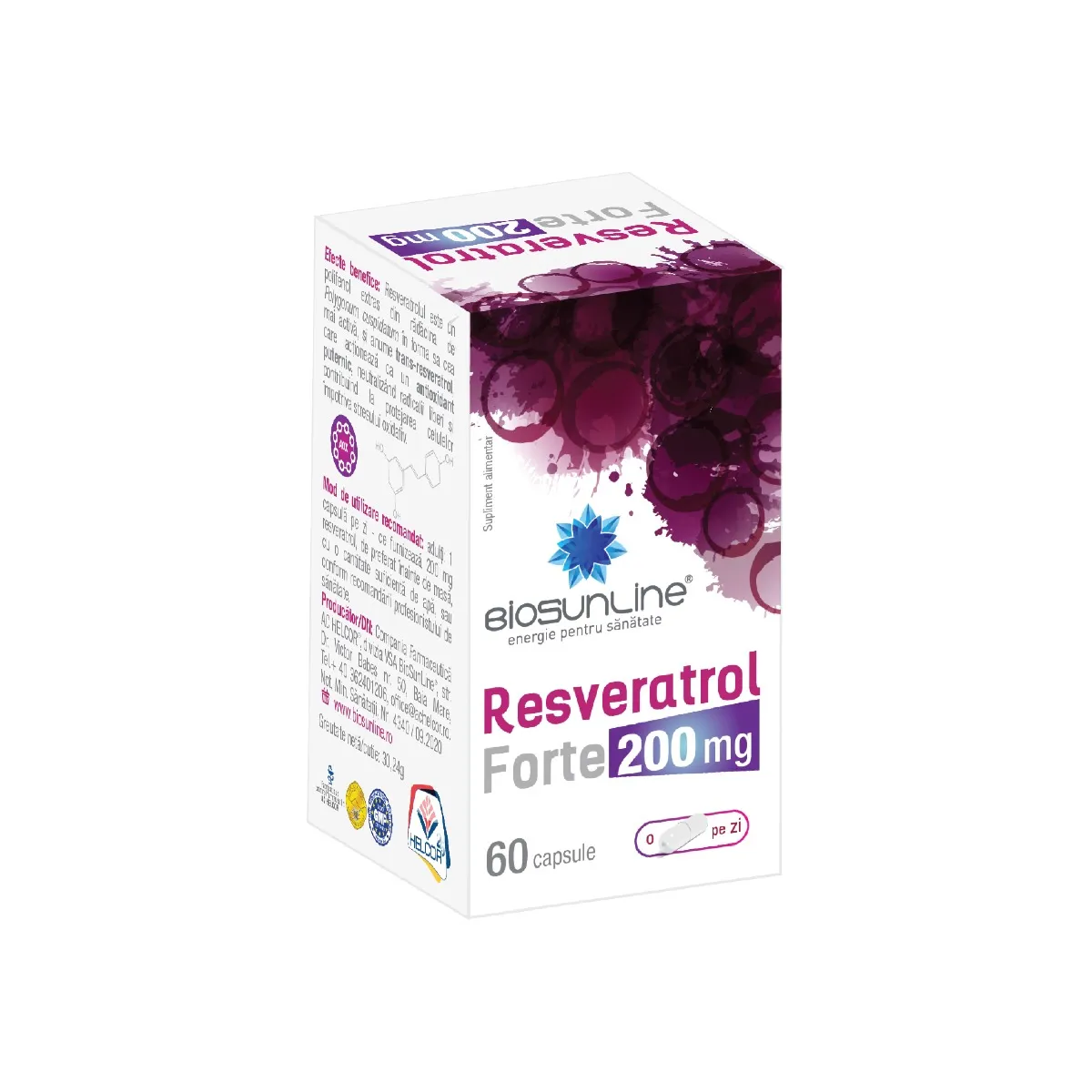 Resveratrol Forte 200mg, 60 capsule, BioSunLine