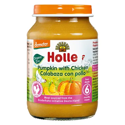 Piure din dovleac si pui +6 luni, 190g, Holle Baby Food